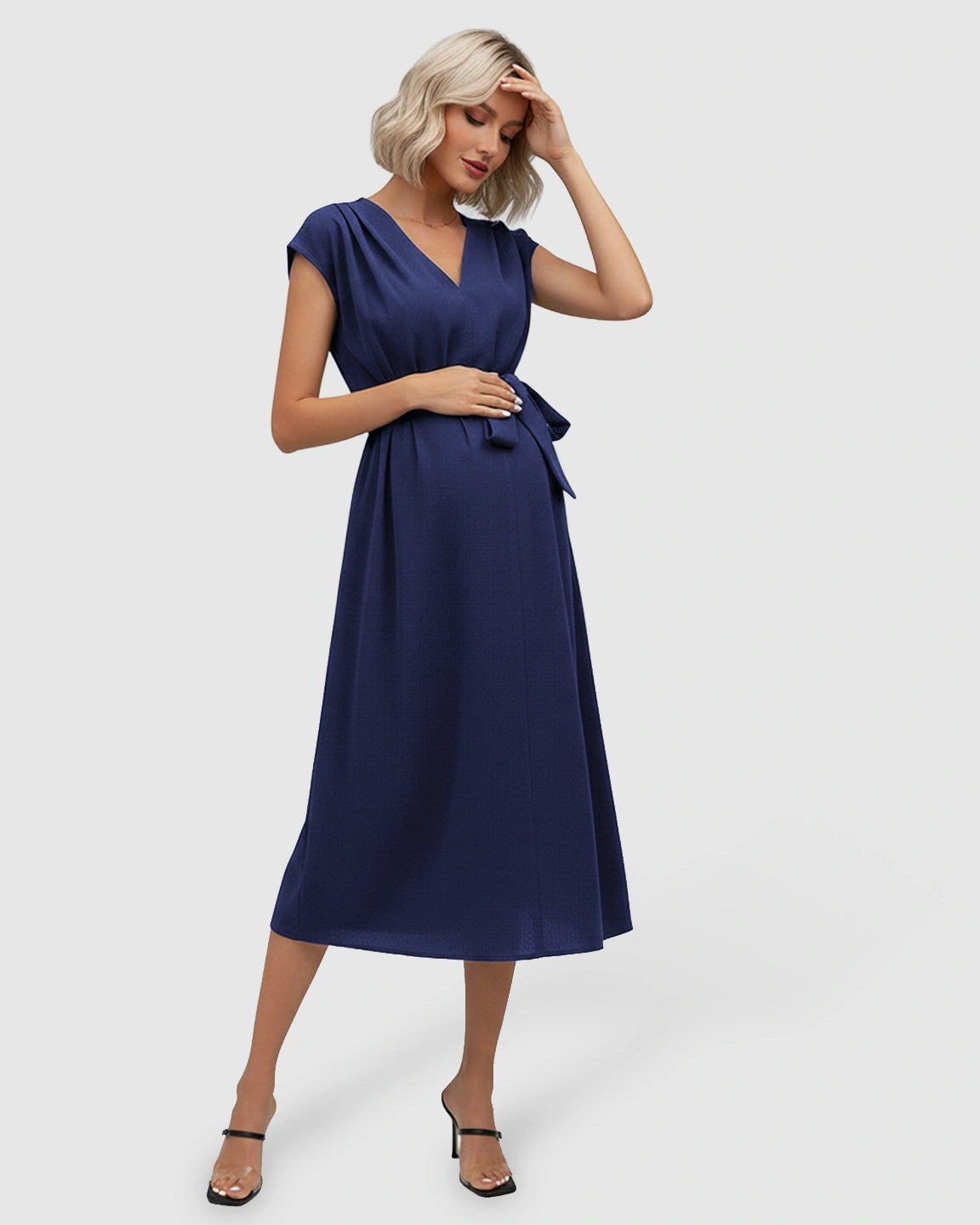 Tie-Waist V-Neck Maternity Midi Dress