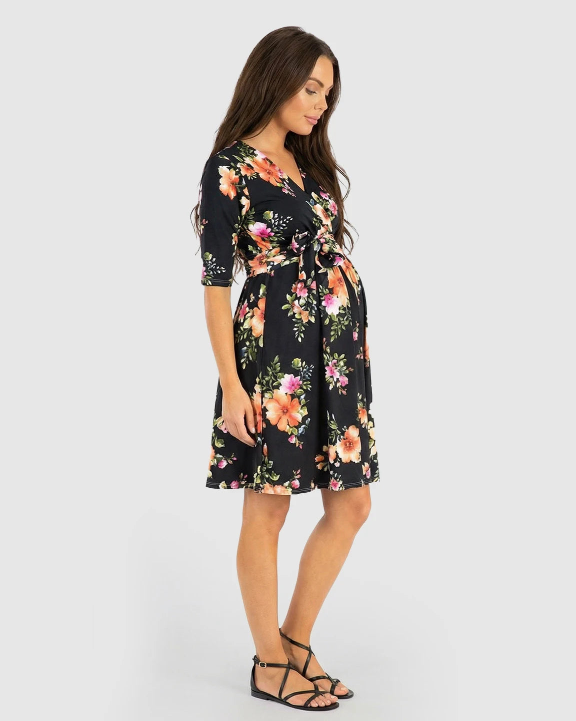 Tie-Waist Retro Floral Print Maternity Dress