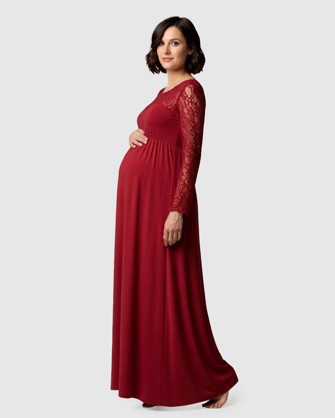 Elegant Lace Floor-Length Maternity Photoshoot Dress