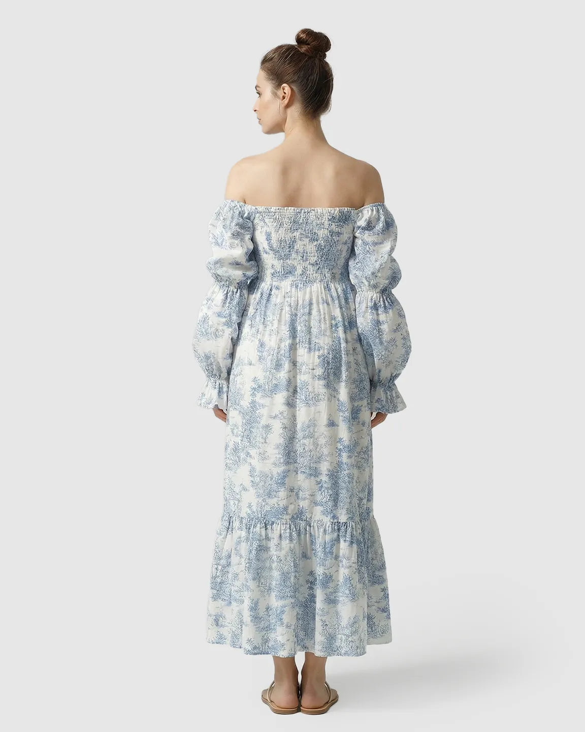 Puff Sleeves Floral Tiered Maternity Maxi Dress