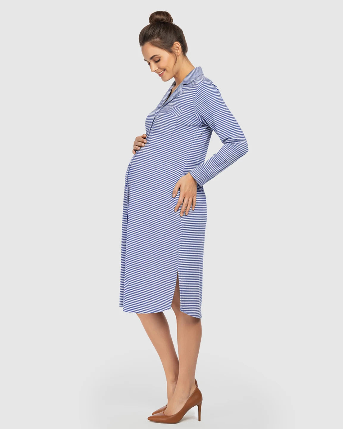 Button-Front Shirt Style Maternity Sleepwear