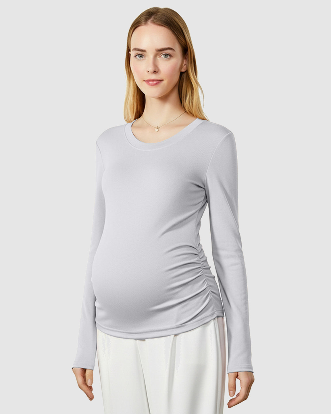 Round Neck Long Sleeve Thermal Maternity Top