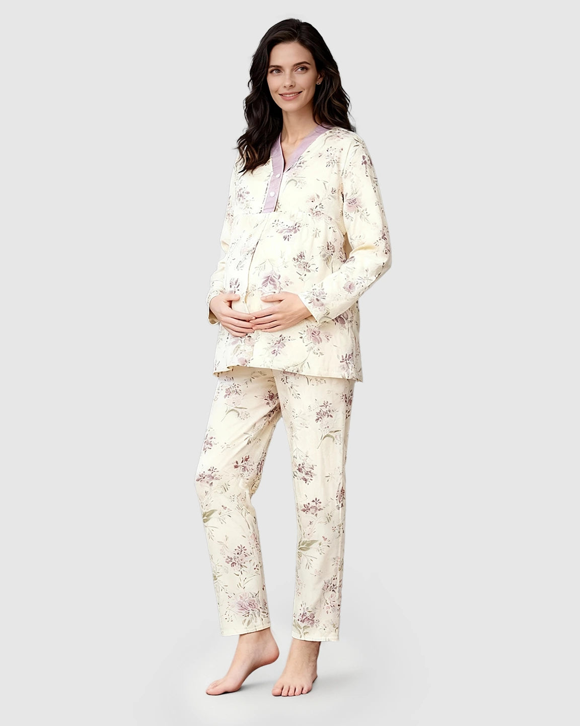 Double-Layer Cotton Plant Print Maternity Sleepwear Set