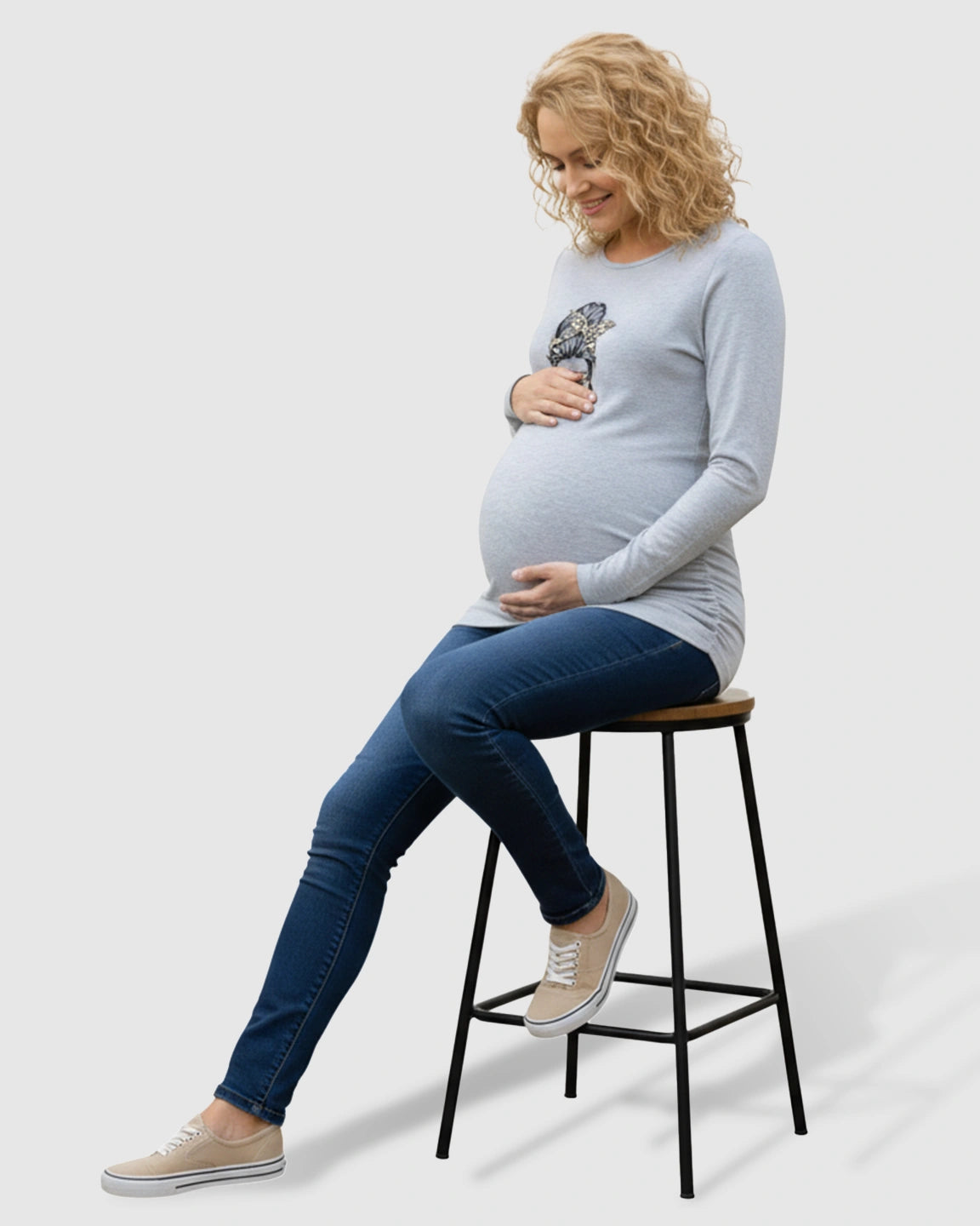 Round-neck Printed Maternity Top