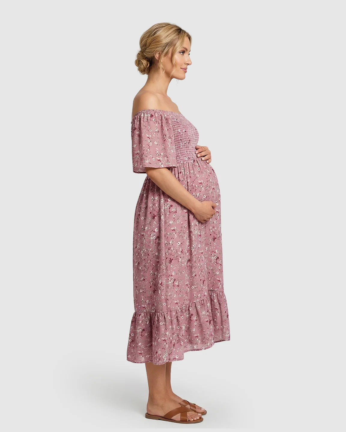 Floral Print Flowy Tiered Maternity Maxi Dress