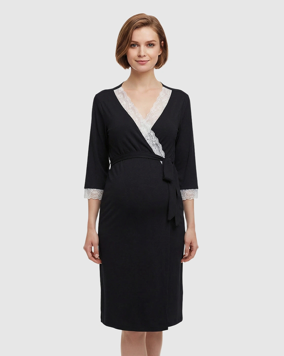 Lace Trim Wrap Maternity Robe