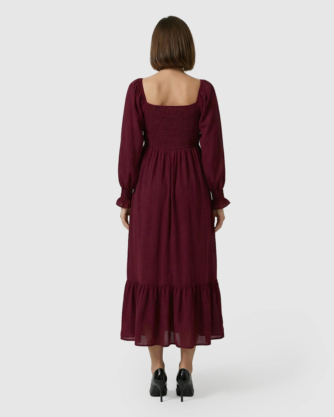 Smocked Square Neck Ruffled Hem Maternity Maxi Dress