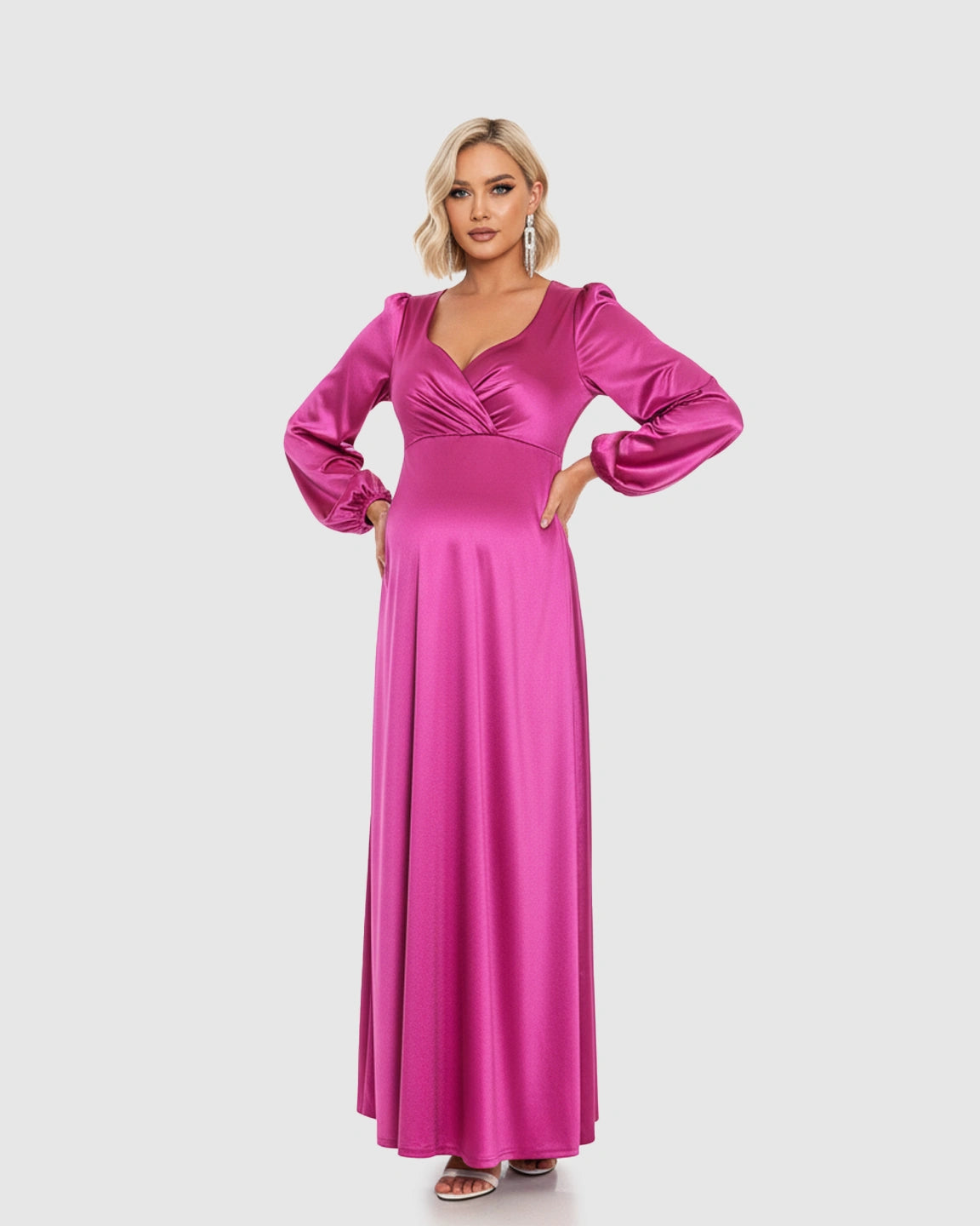 Lantern Sleeves Flowy Maternity Maxi Dress