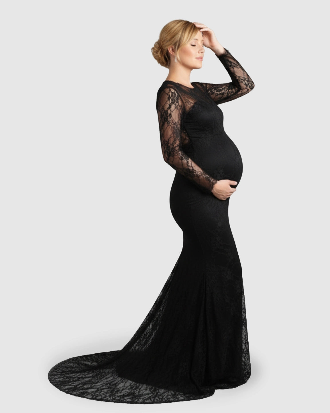 Sheer Lace Trumpet Maternity Photoshoot Gown