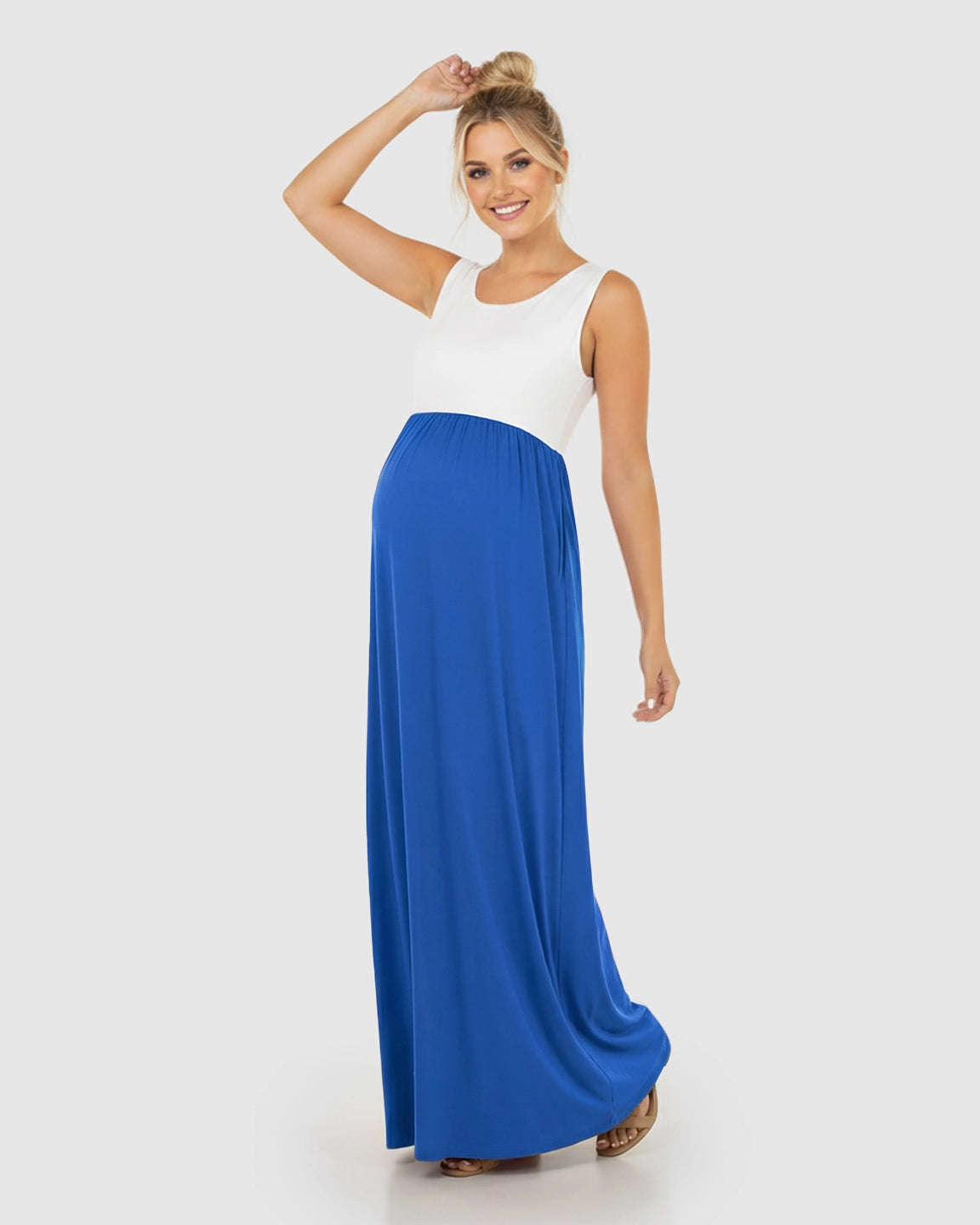 Colorblock High-Waisted Maternity Maxi Dress