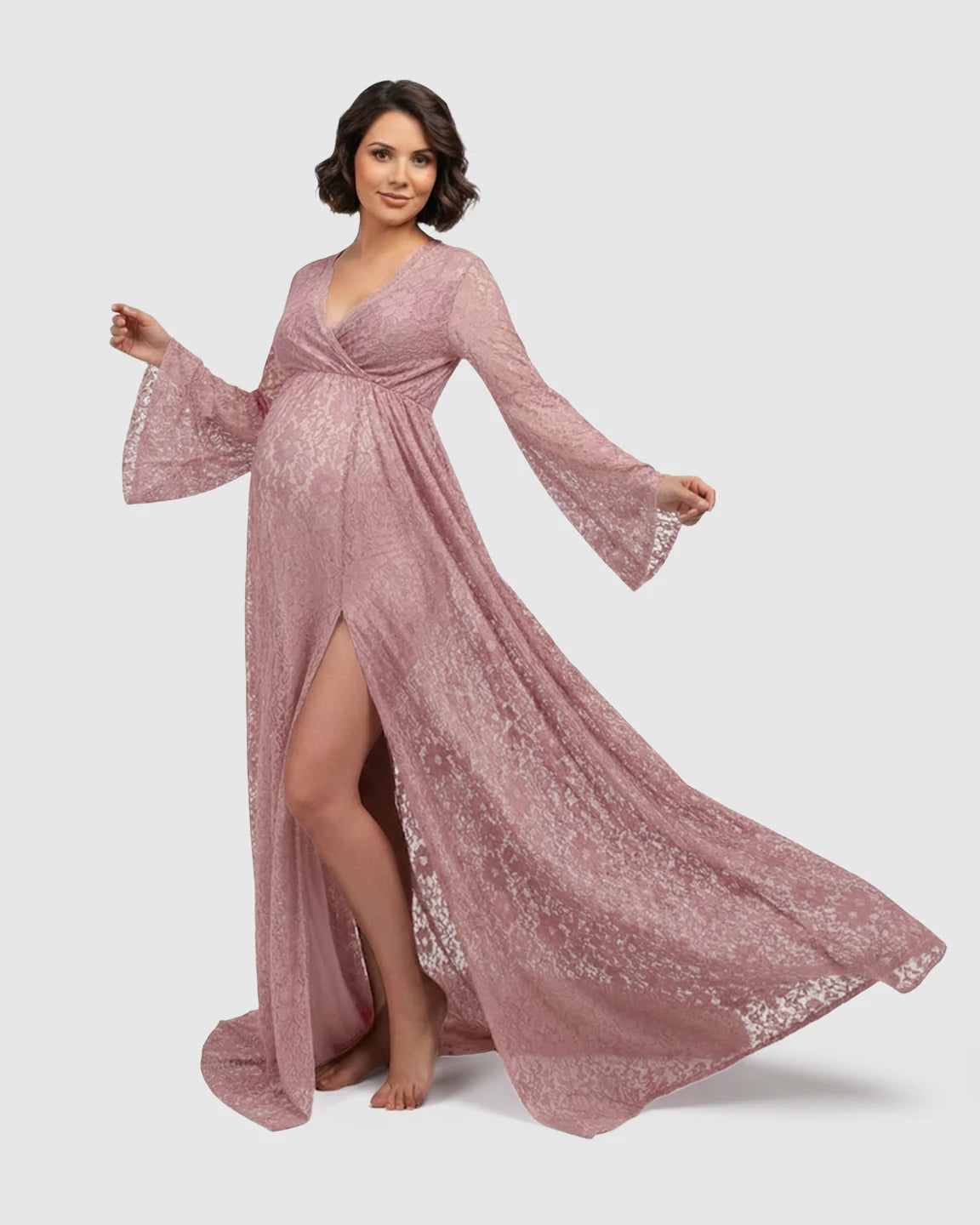 Long Bell Sleeve See Through Maternity Gown