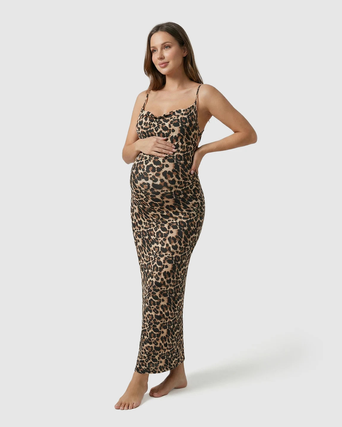 Butt-Lifting Leopard Bodycon Maternity Maxi Dress
