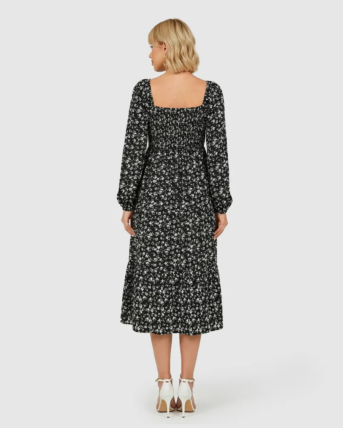 Long Sleeve Dark Floral Print Maternity Midi Dress