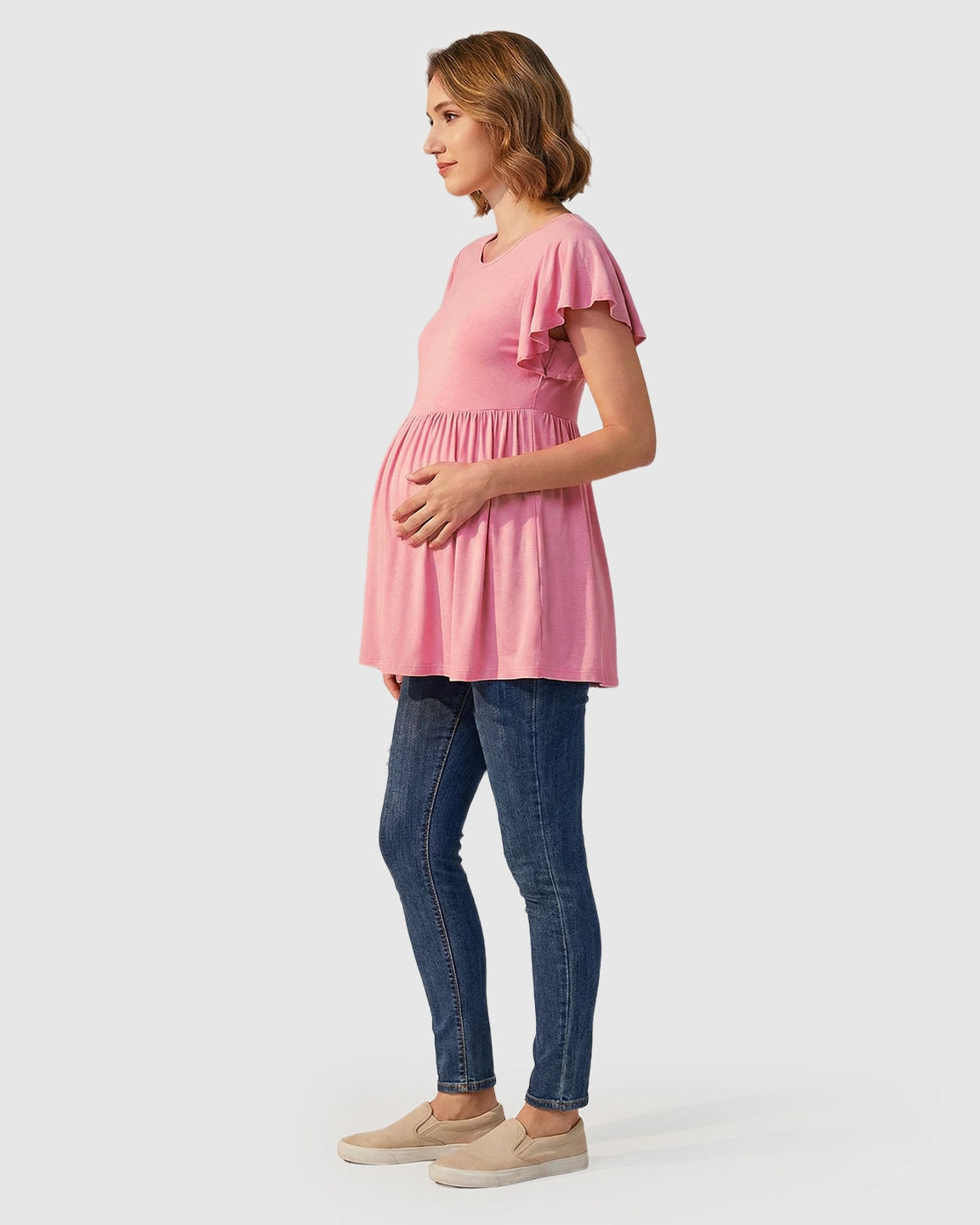 Gathered Ruffle-Sleeve Maternity