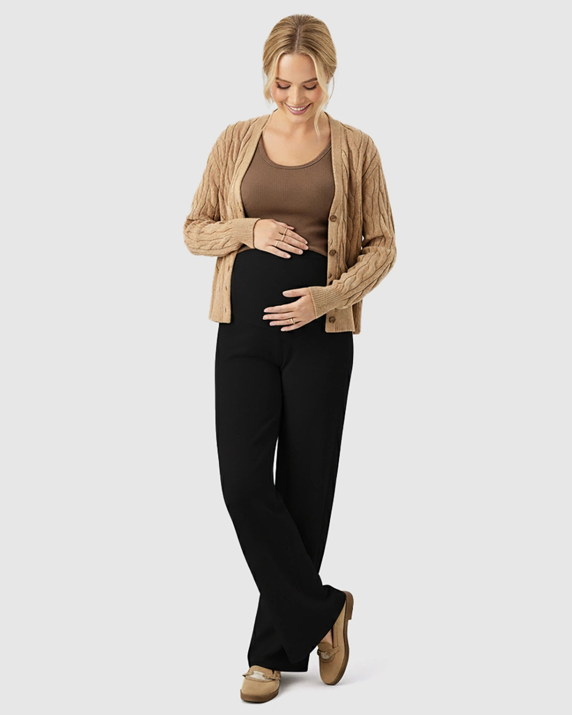 High Waist Wool Blend Wide-Leg Maternity Pants