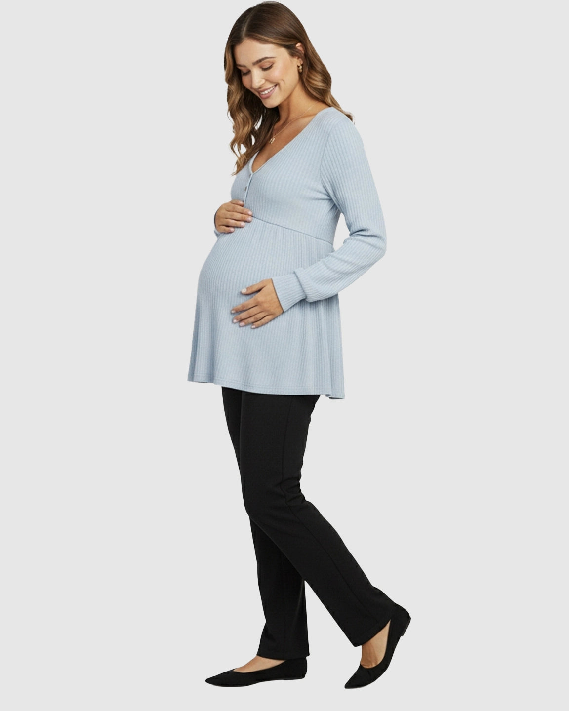 Ruffled V-Neck Ribbed Maternity Top