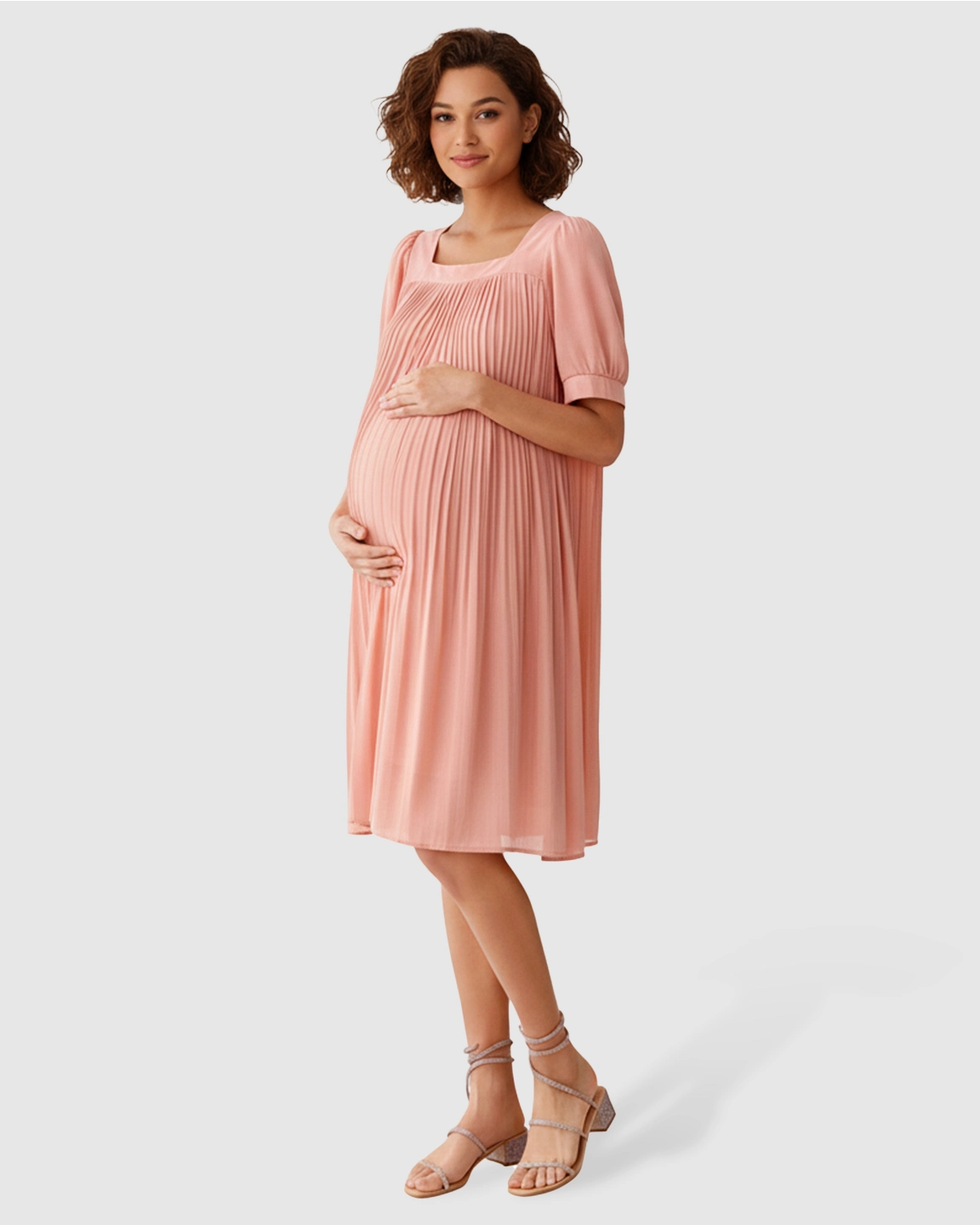Pleated Flowy-Style Maternity Short Dress