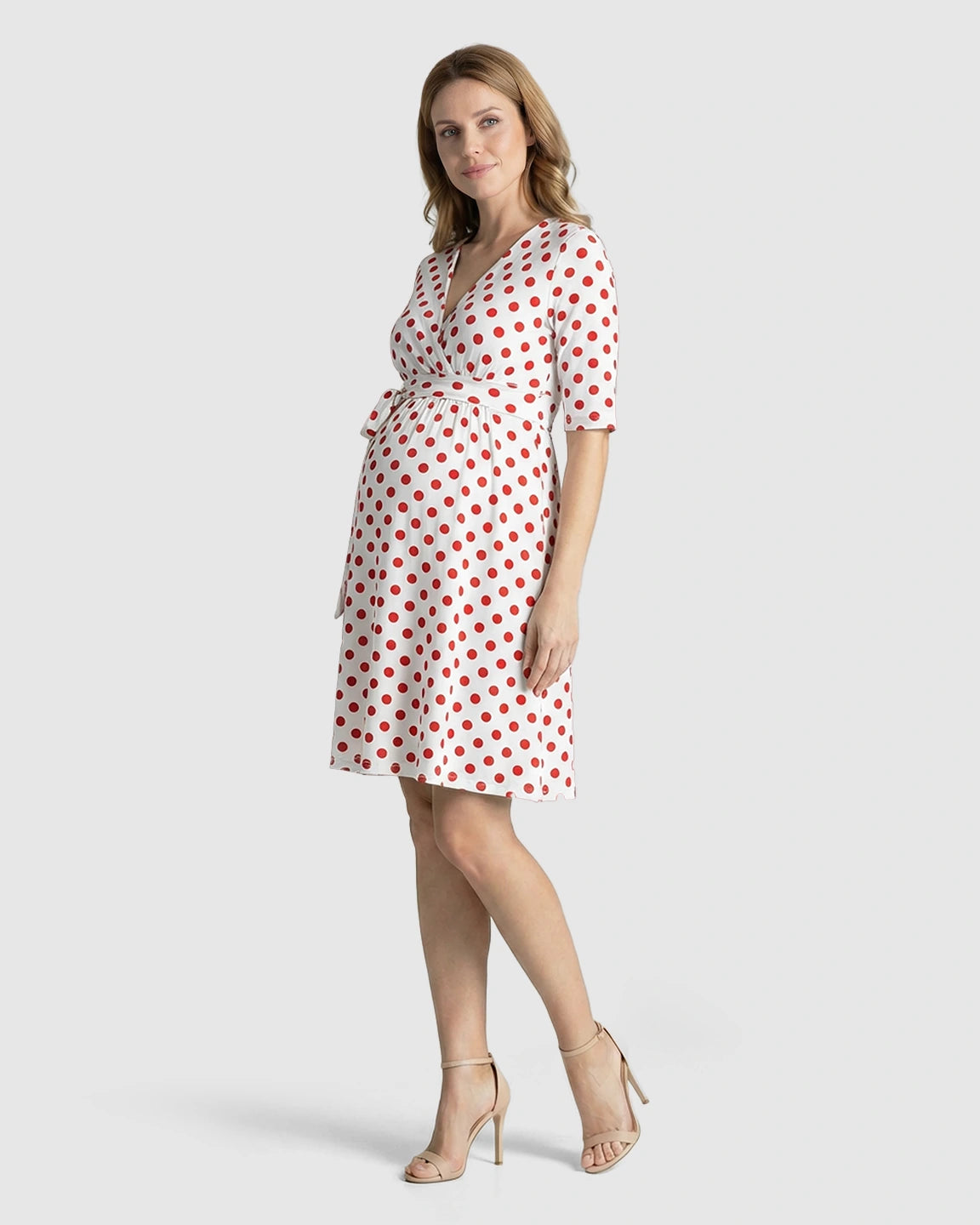 Tie Waist Polka Dot Maternity Short Dress