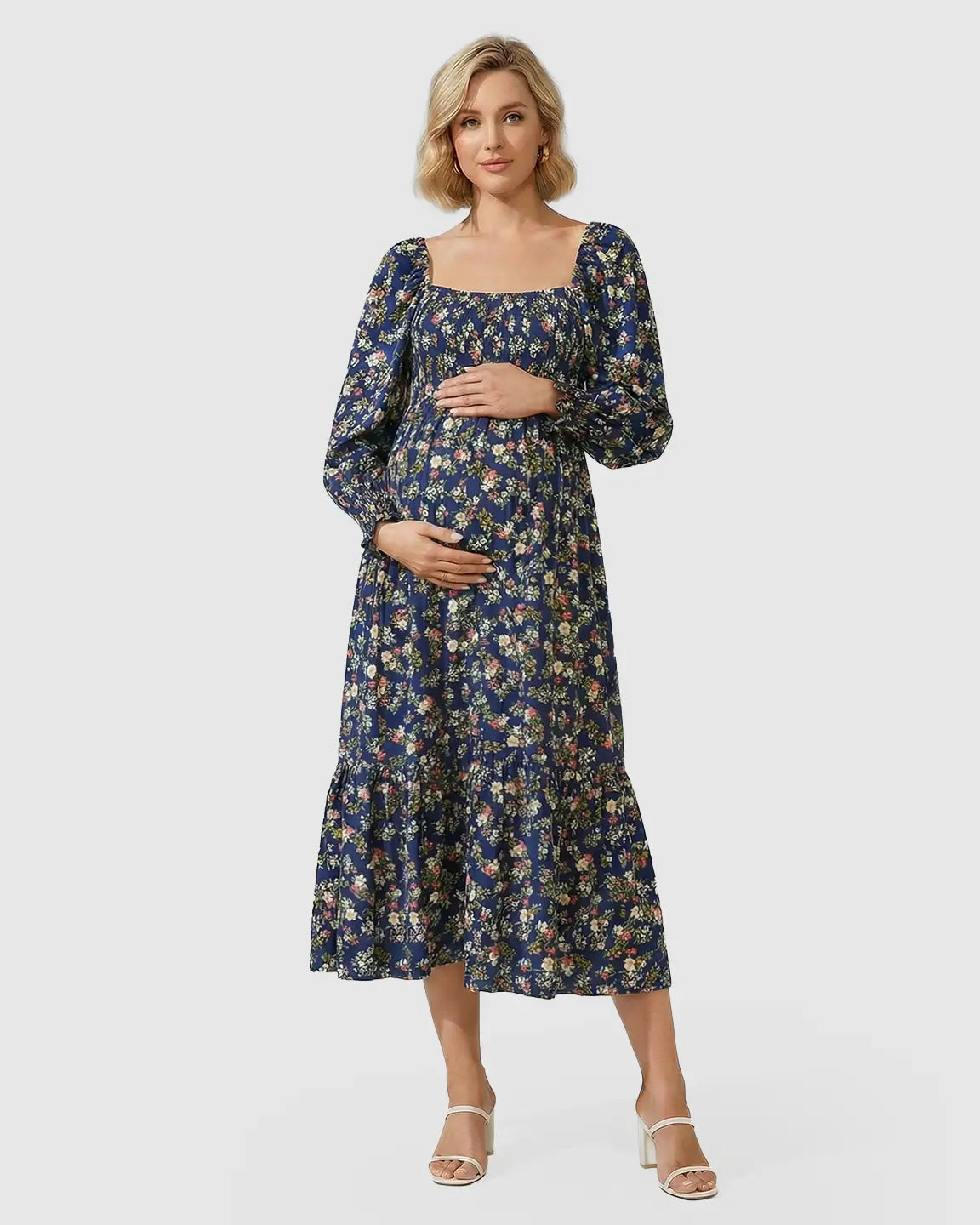 Smocked Bodice Relaxed Maternity Midi Dress