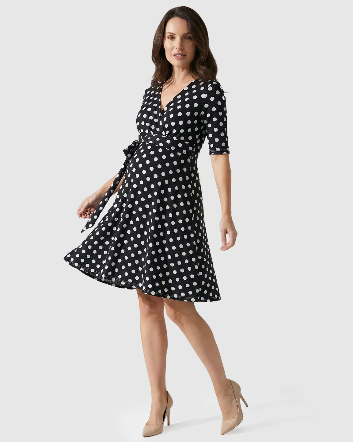 Adjustable Waist Polka Dot Maternity Short Dress