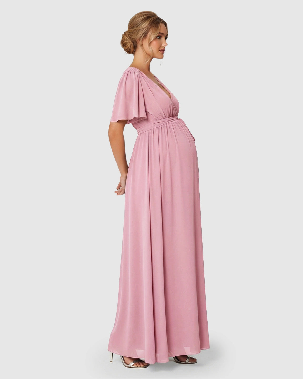 V-Neck A-line Maternity Maxi Dress