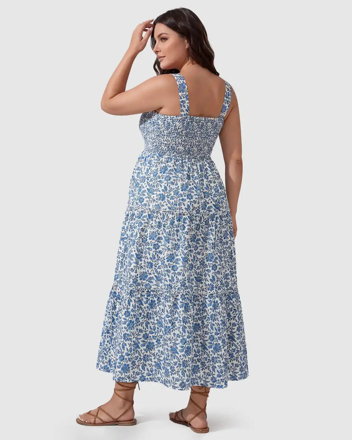 Smocked Floral A-Line Maternity Midi Dress