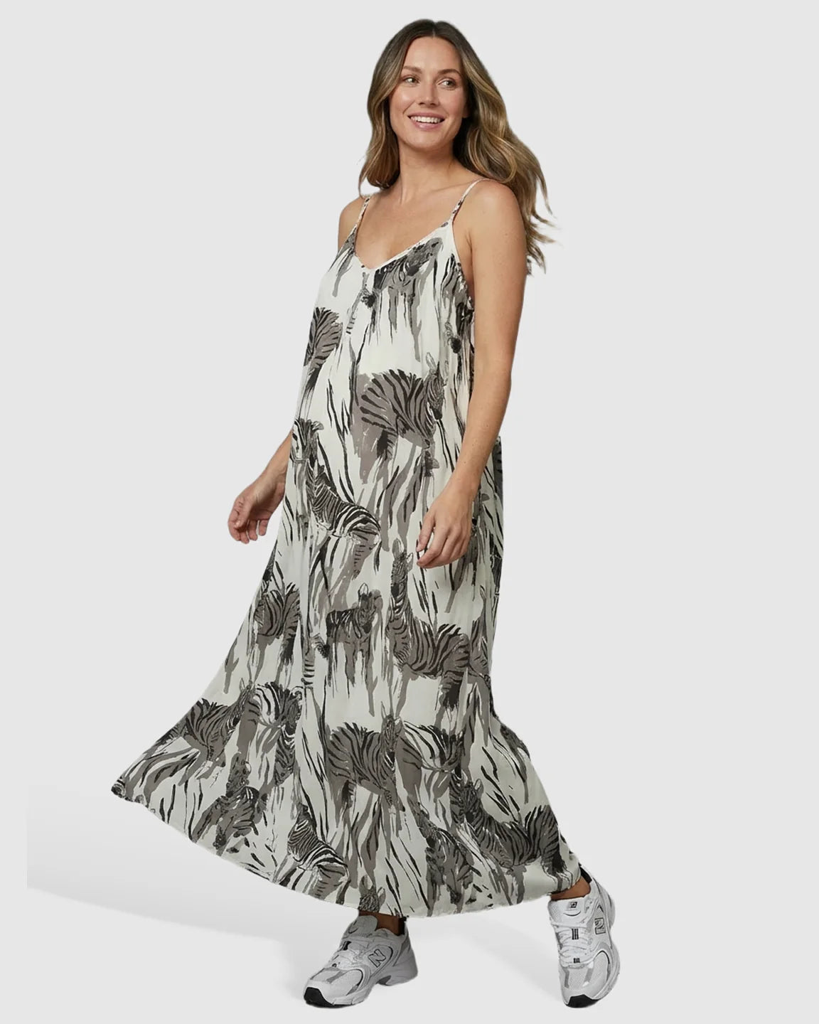 Open-Back Pocketed Babydoll Maternity Maxi Dress