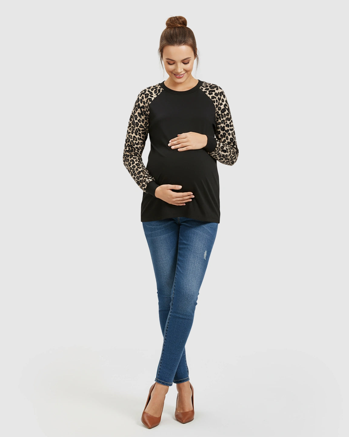 Soft Stretch Leopard Print Long Sleeve Maternity Top