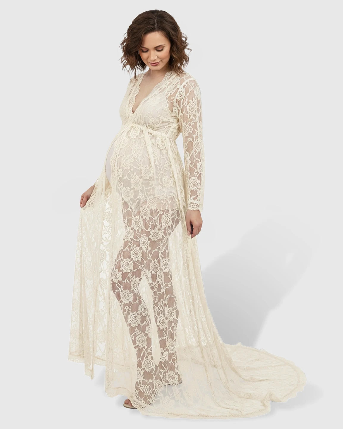 Floral Lace Romantic Maternity Photoshoot Maxi Dress