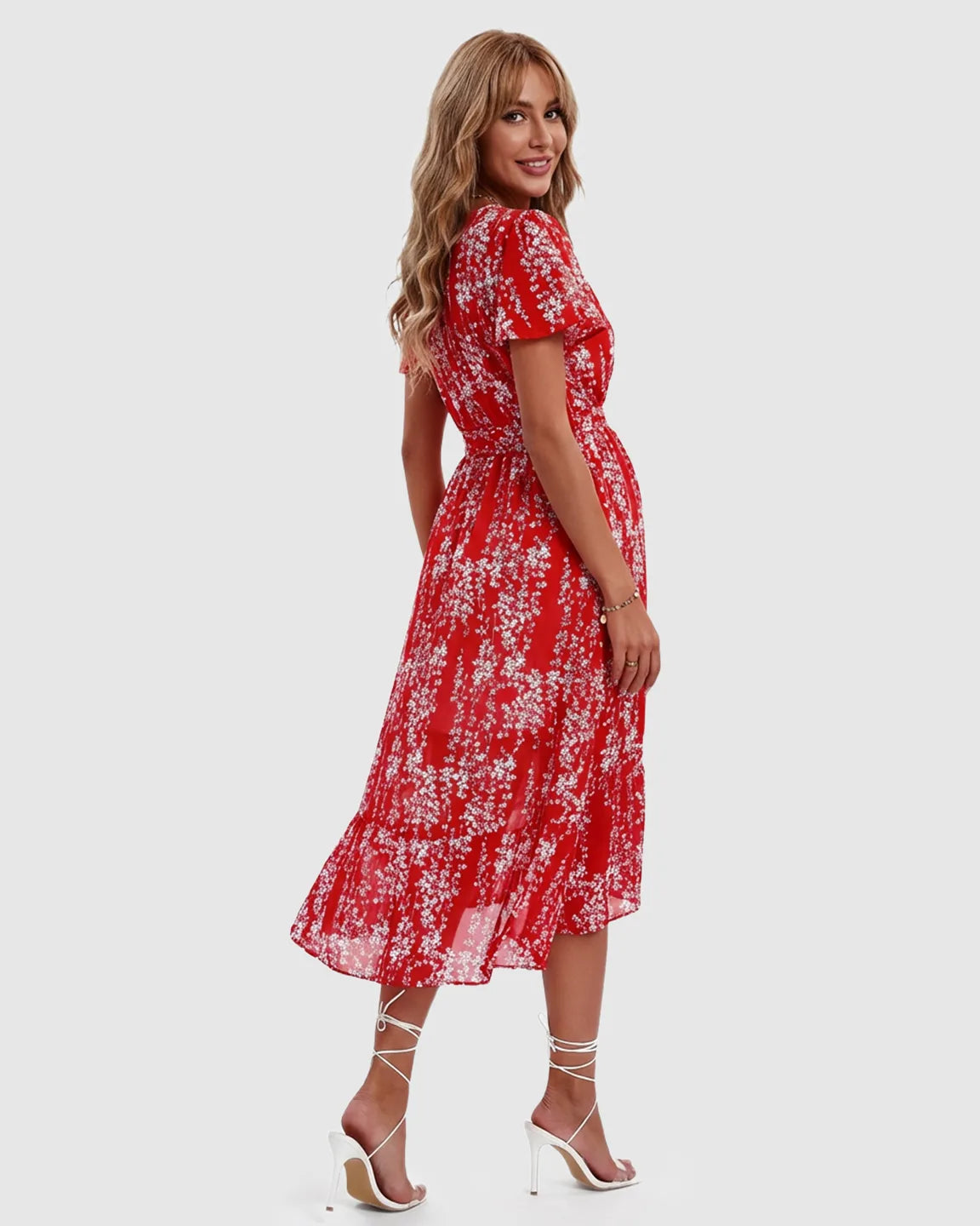Floral V-neck Large Swing Maternity Midi Dress