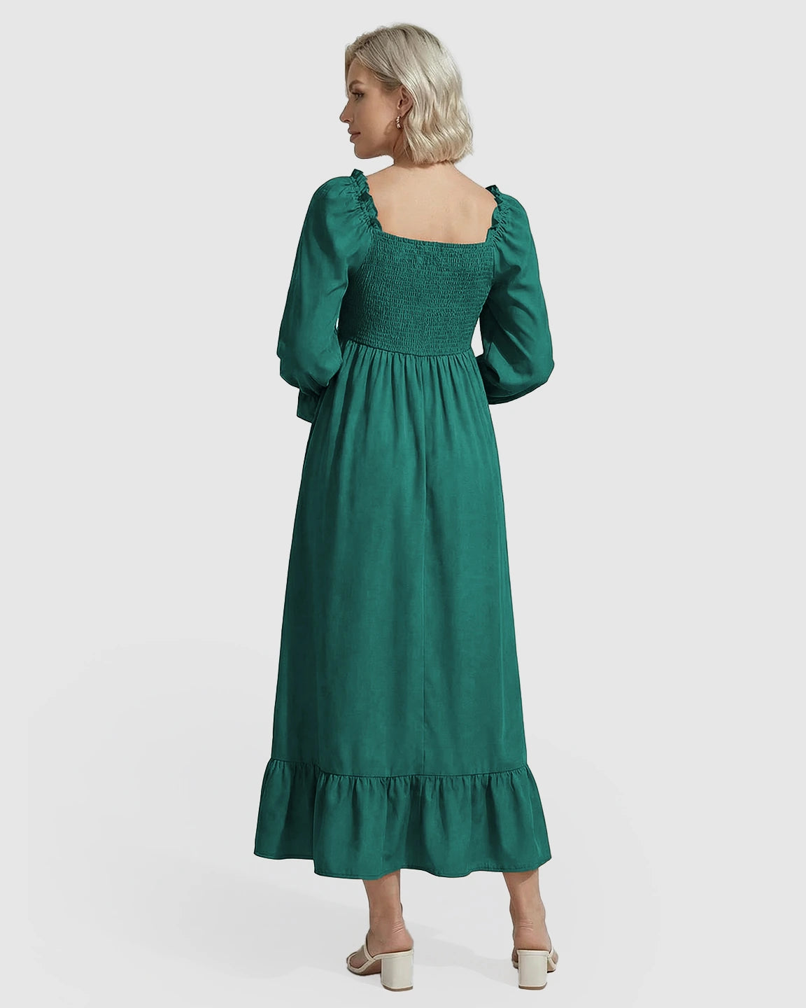 Ruffled Square-Neck Babydoll Maternity Maxi Dress