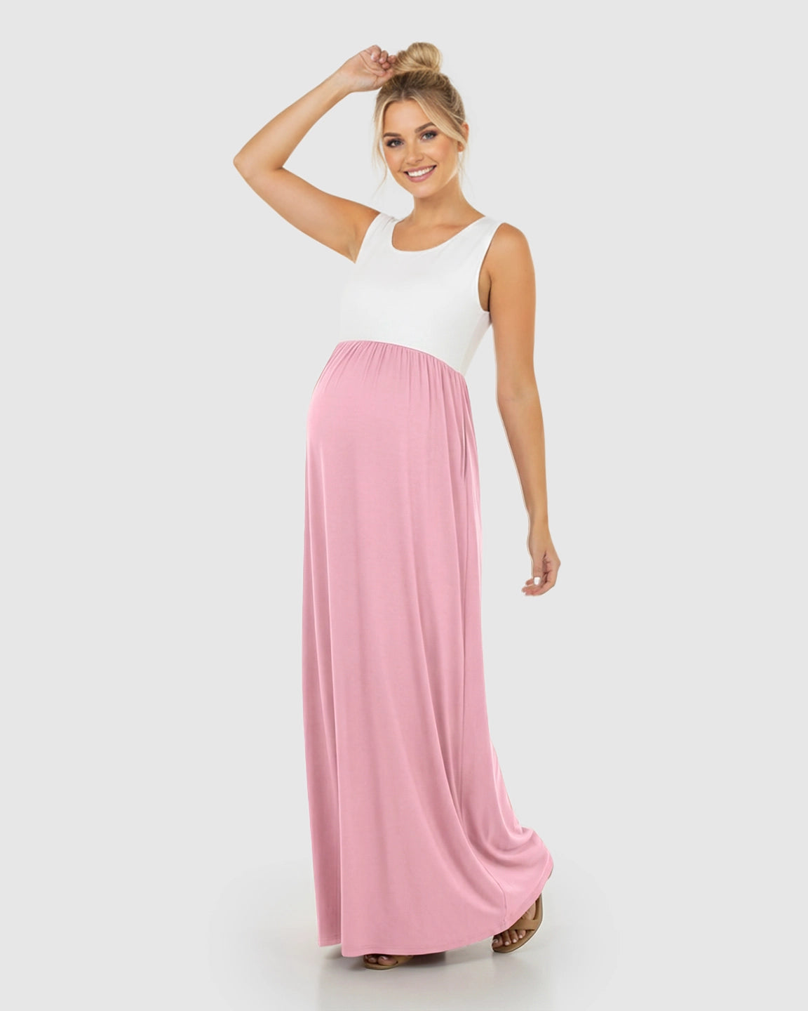 Colorblock High-Waisted Maternity Maxi Dress