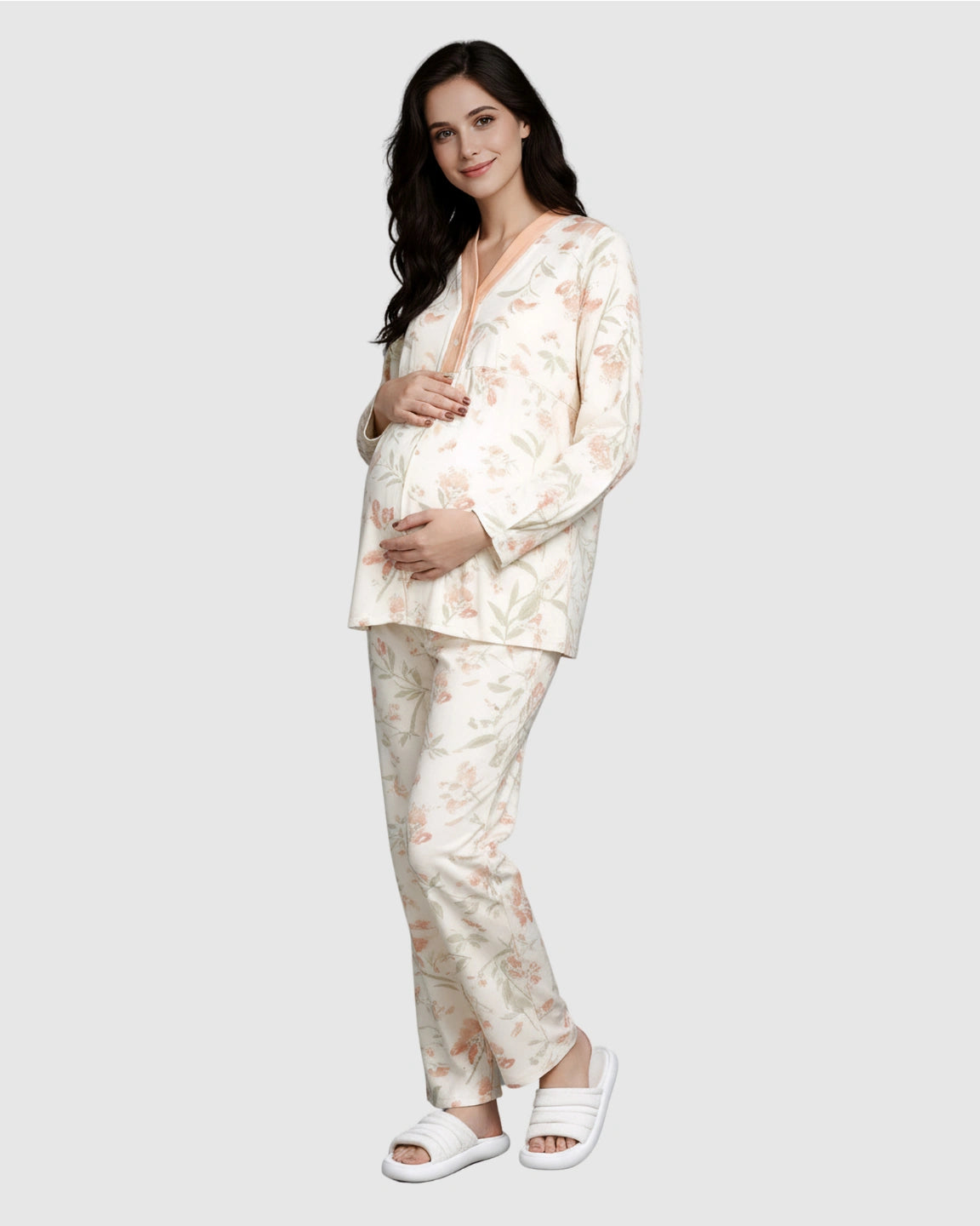 Button Front Padded  Maternity Sleepwear Set
