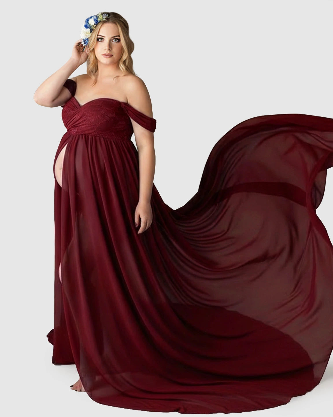 Extra-Long Train Ethereal Chiffon Maternity Gown