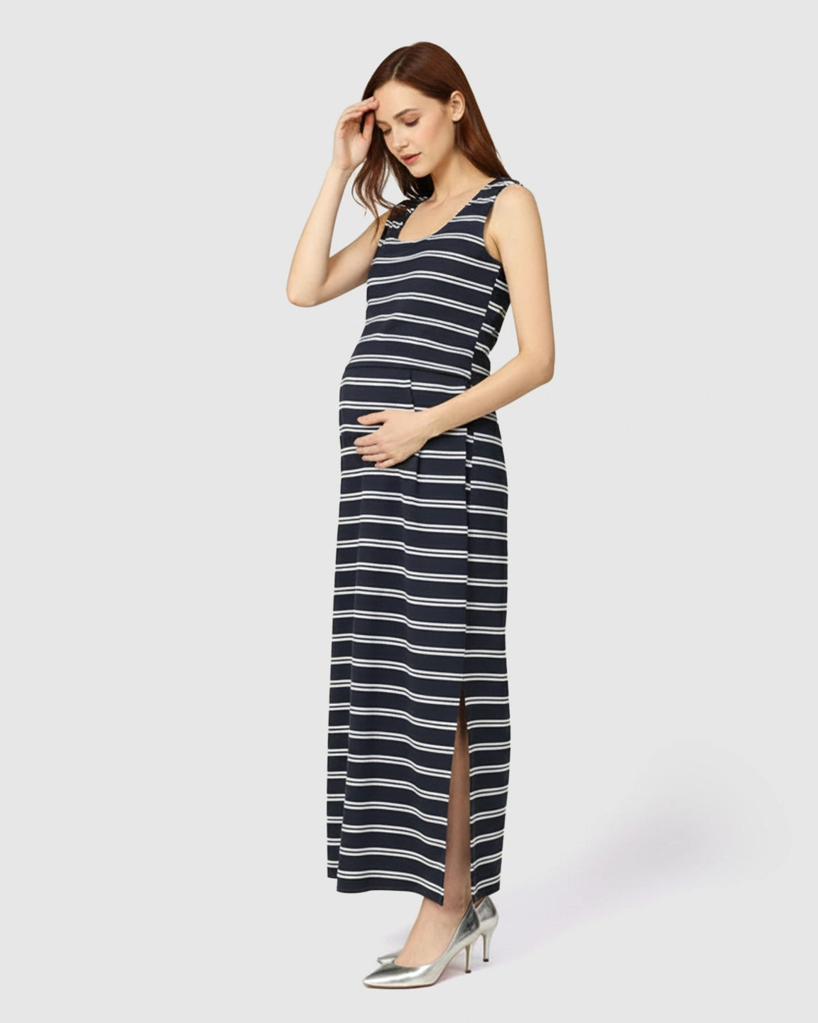 Hidden-Nursing Access Sleeveless Maternity Maxi Dress