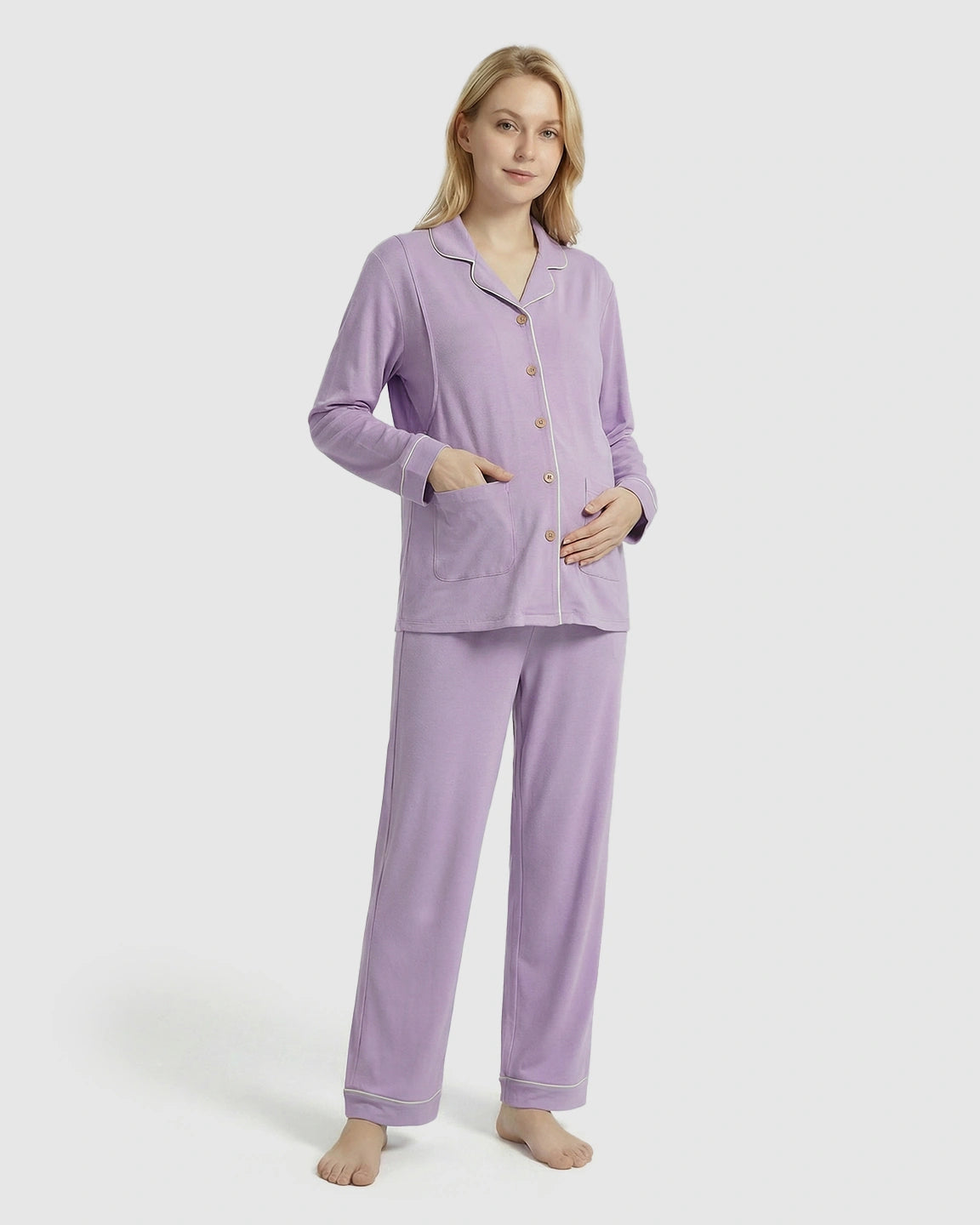 Notch Collared Loose Fit Maternity Sleepwear