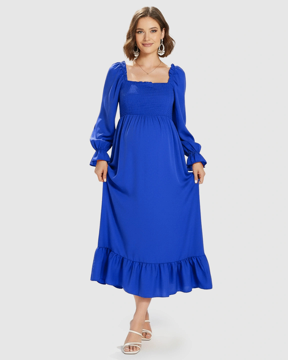 Bishop Sleeves Retro Elegant Maternity Maxi Dress