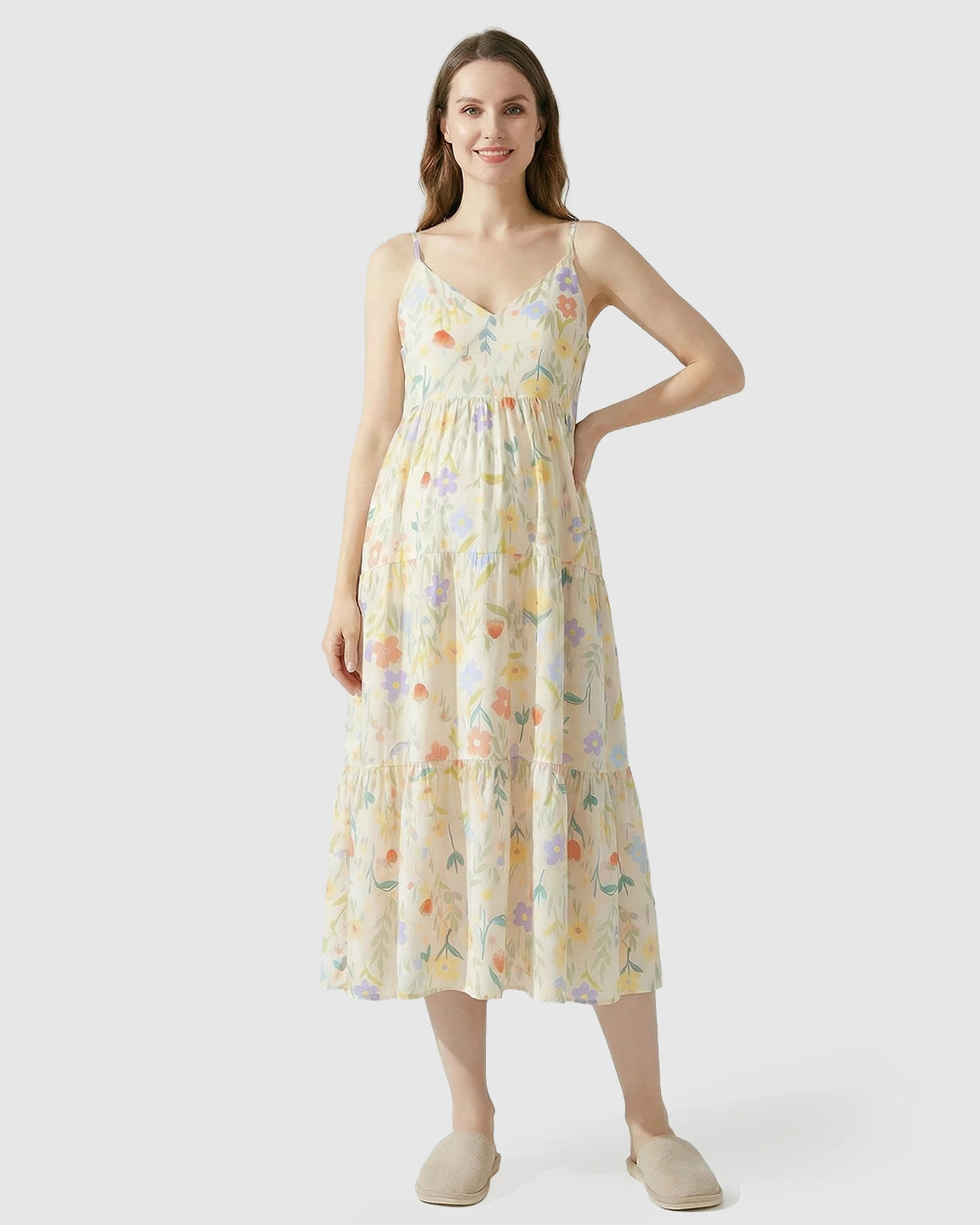 Sleeveless Colorful Flowers Print Maternity Nightdress