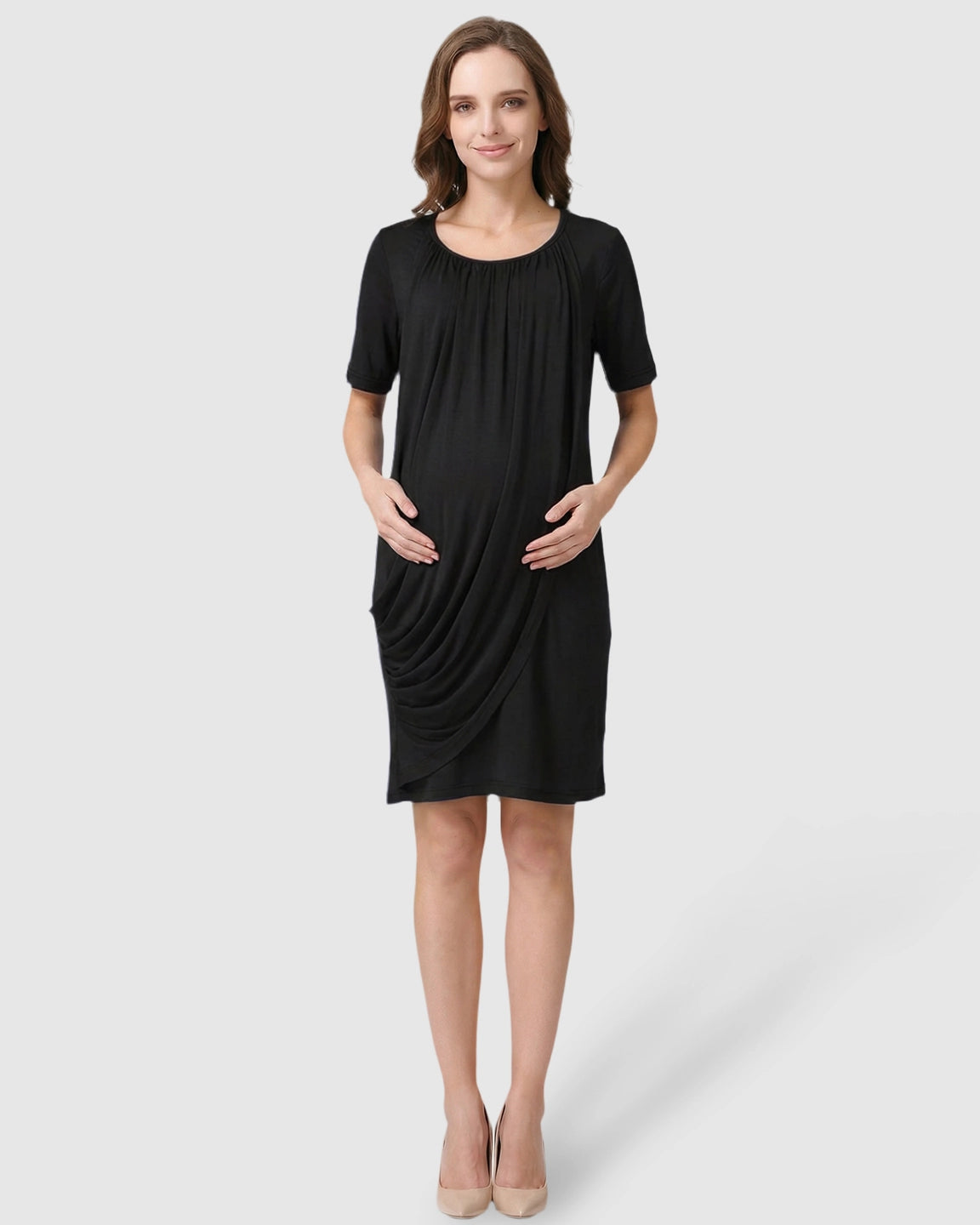 Hidden Nursing Access Draped Maternity Short Dress