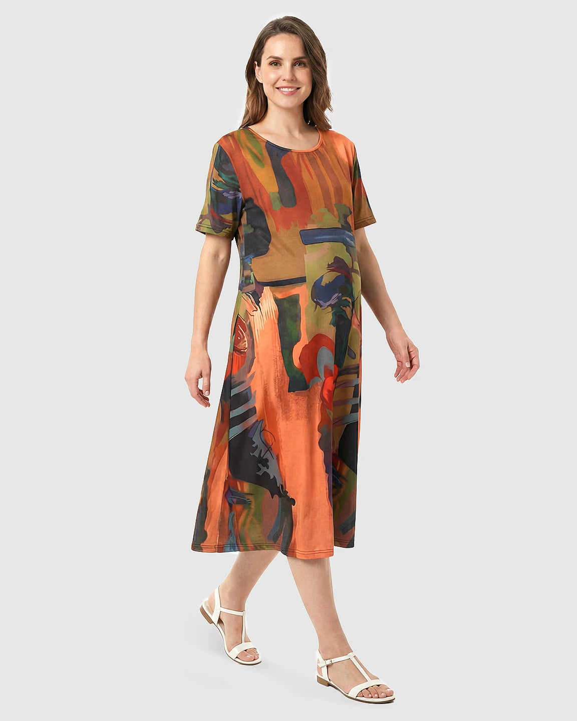 Abstract Print A-Line Maternity Midi Dress