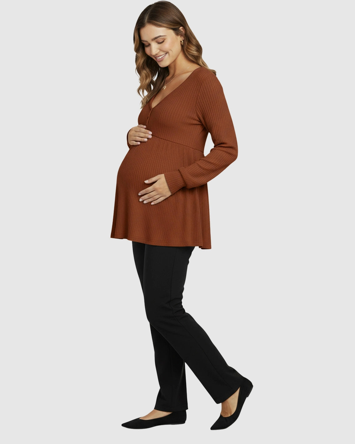 Ruffled V-Neck Ribbed Maternity Top