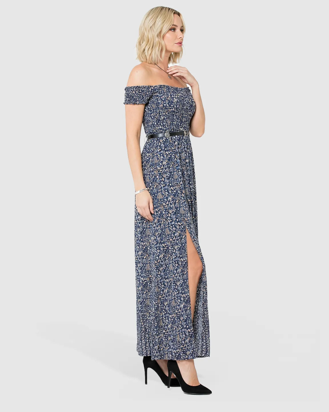 Off-Shoulder Dual Split Maternity Maxi Dress