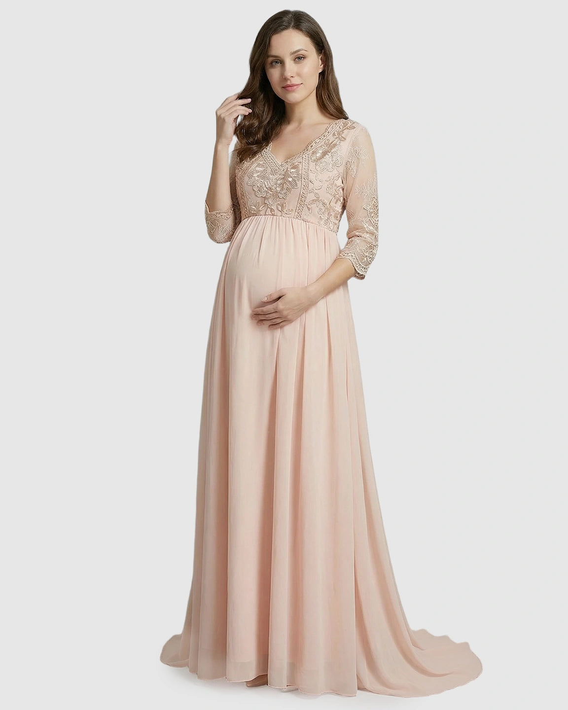 Sheer Lace Bodice Trailing Maternity Photoshoot Dress