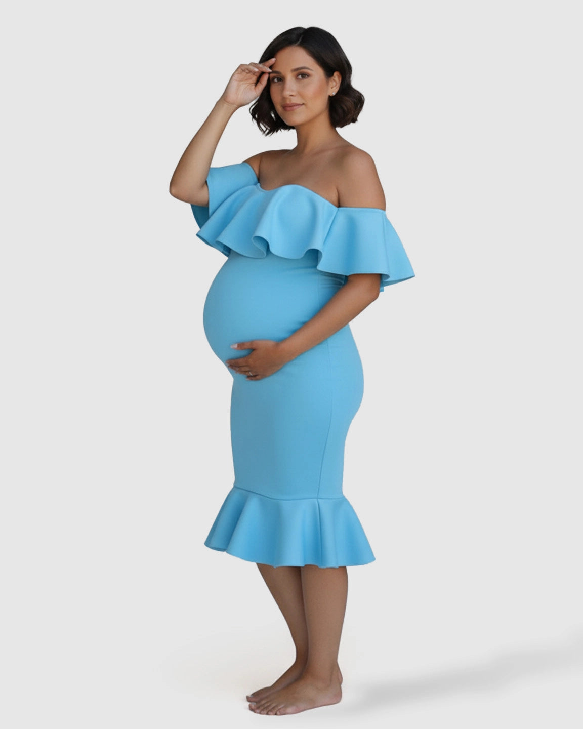Ruffled Off-Shoulder Mermaid Hem Maternity Photography Gown