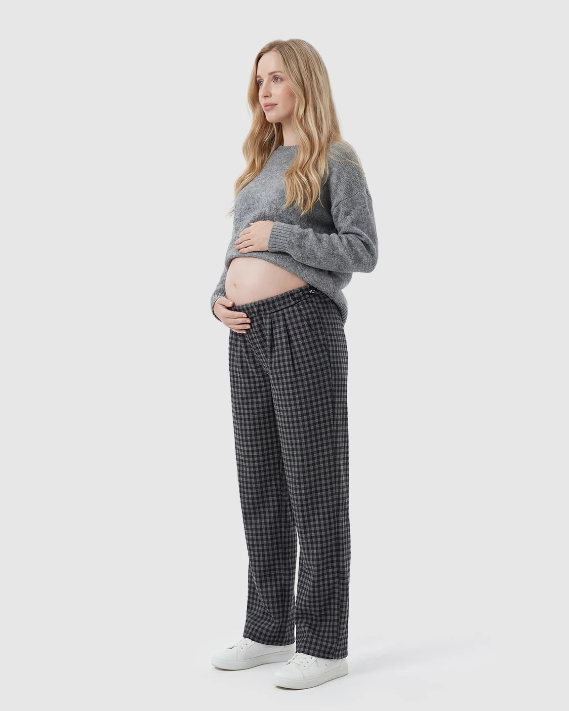 Gingham Plaid Relaxed-Fit Maternity Pants