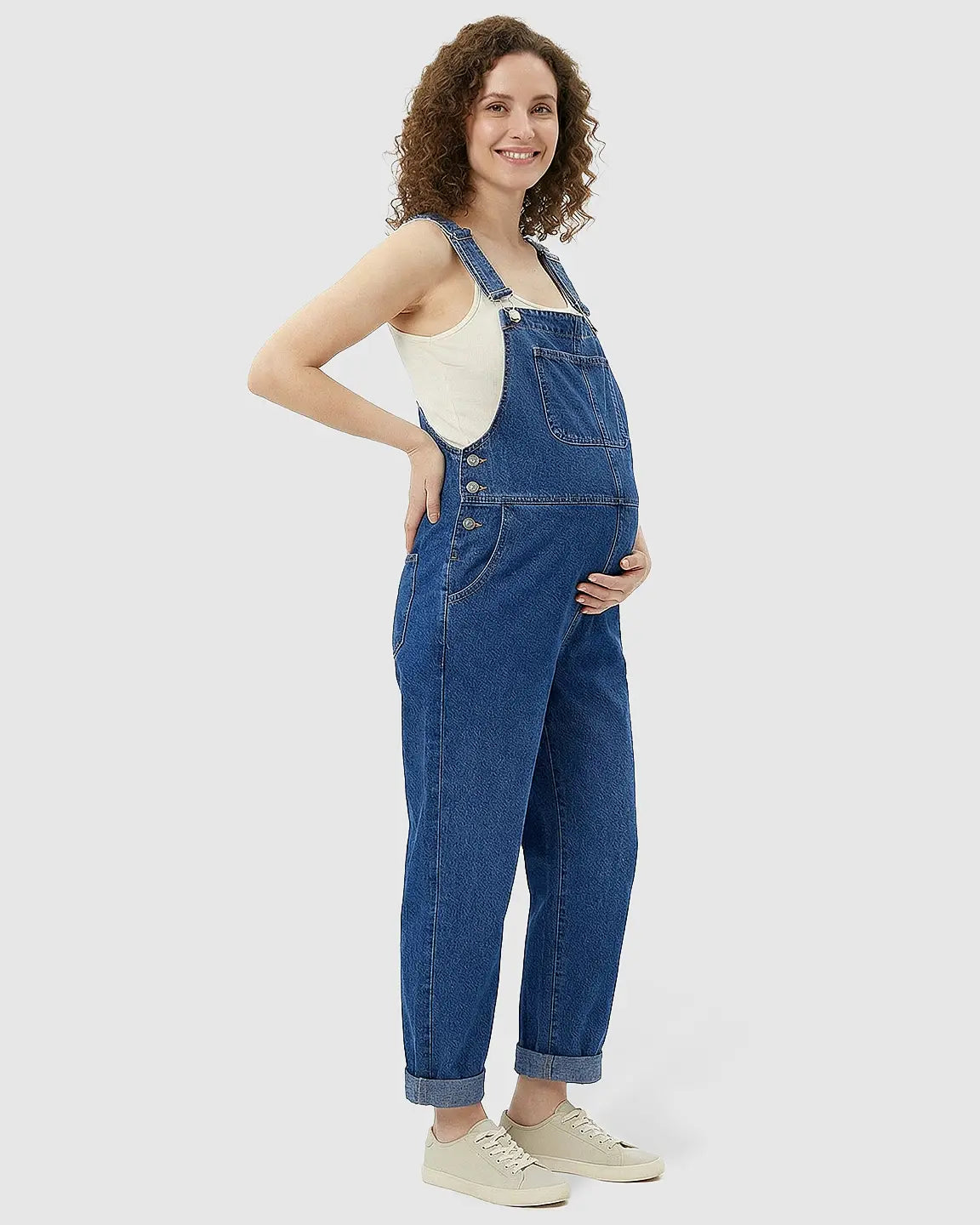 Adjustable Strap Loose Denim Maternity Jumpsuit