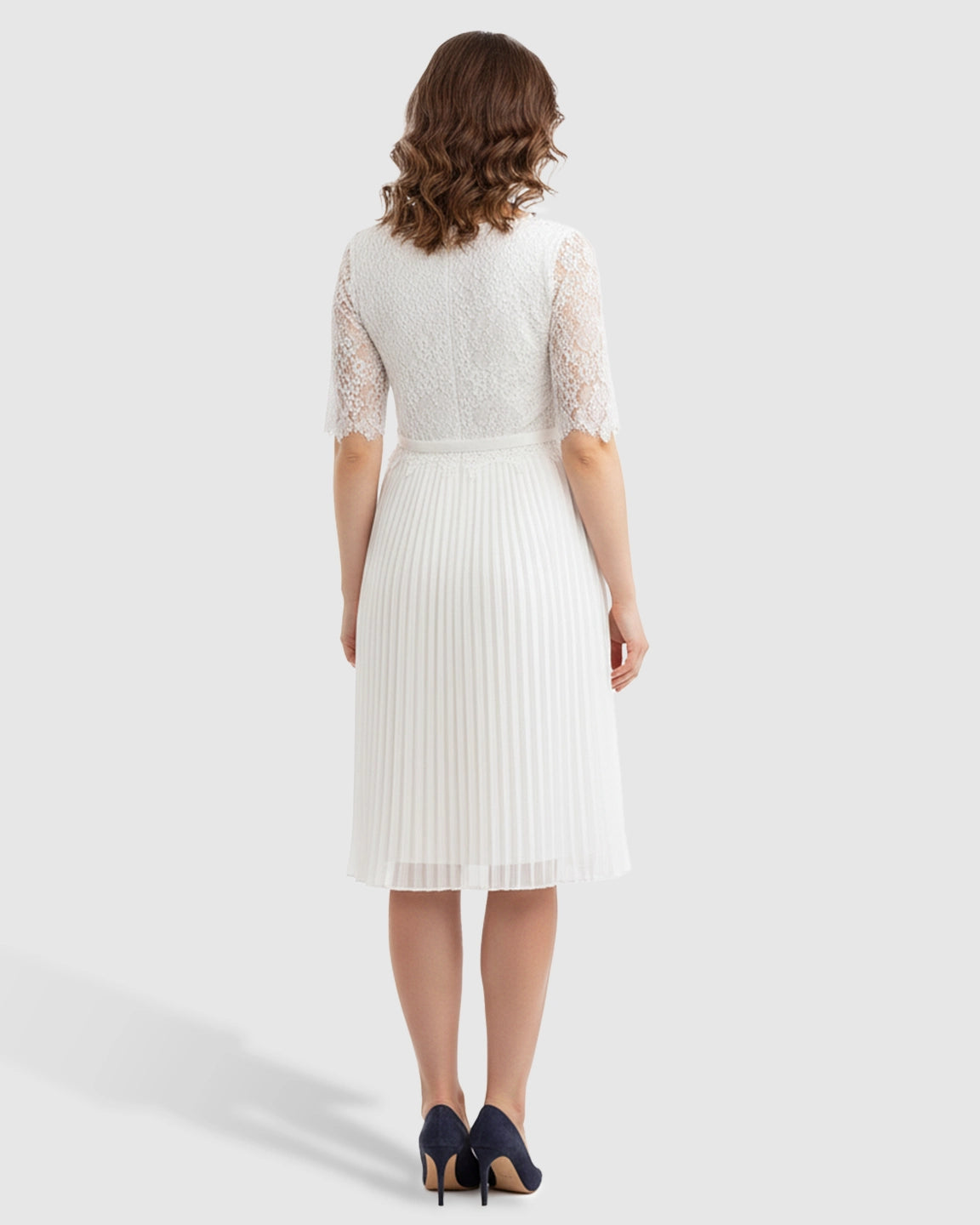 Lace Bodice Pleated Maternity Midi Dress