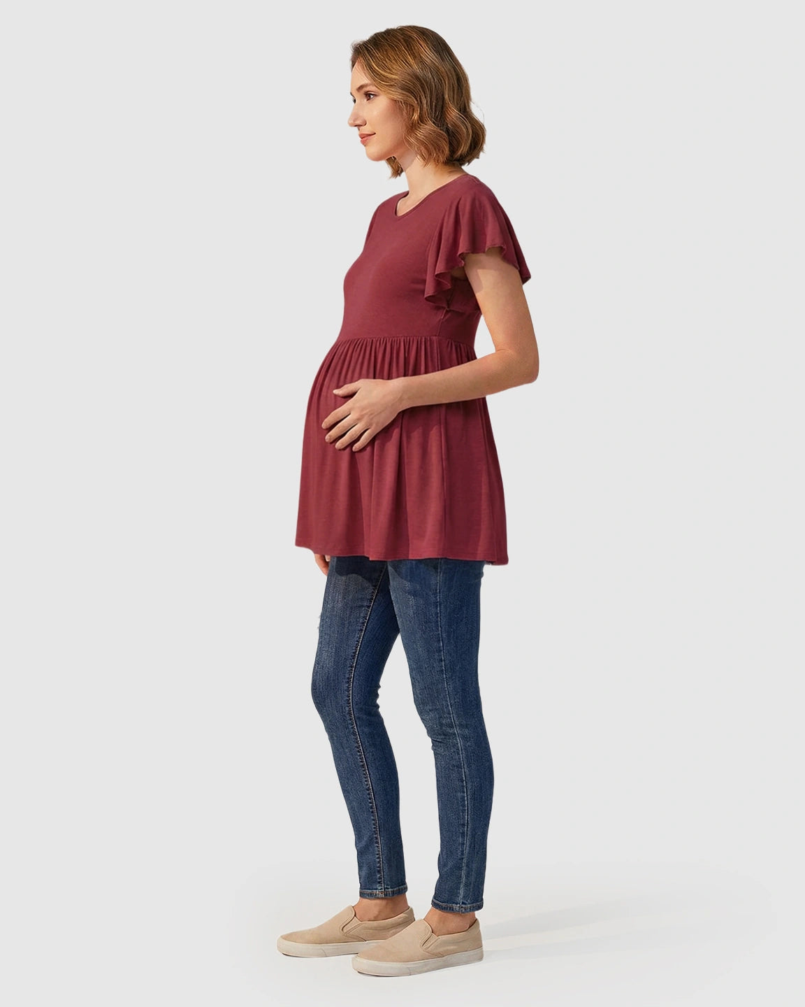 Gathered Ruffle-Sleeve Maternity