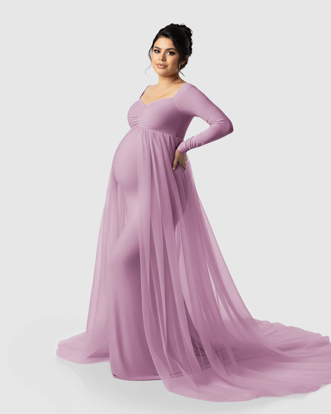 Sheer Mesh Flowy Train Maternity Maxi Dress