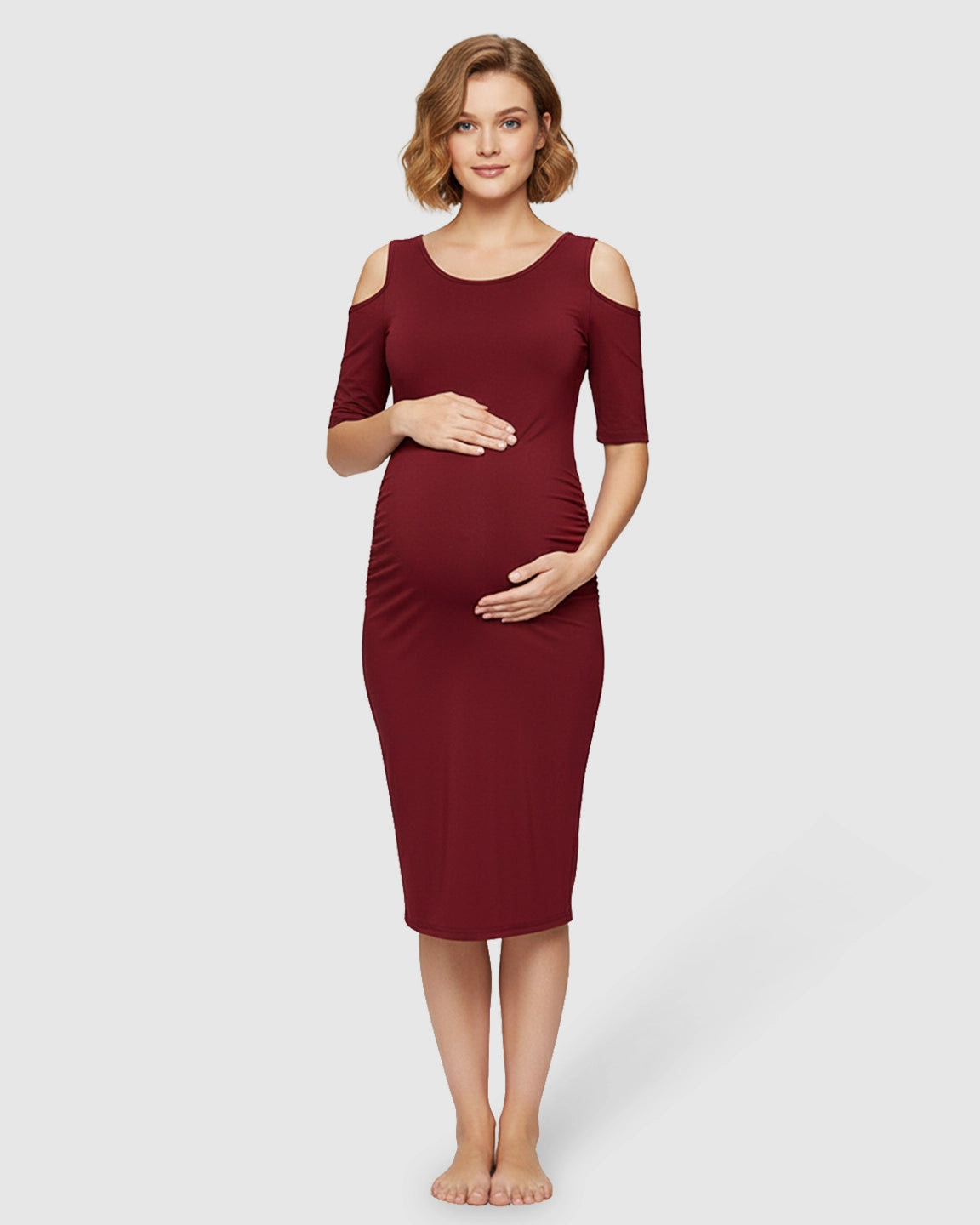Cold Shoulder Ruched Bodycon Maternity Dress